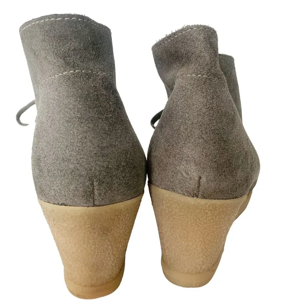 J Crew Lace Up Wedge Ankle Suede Boots Booties Shoes Women's Size 8 Grey